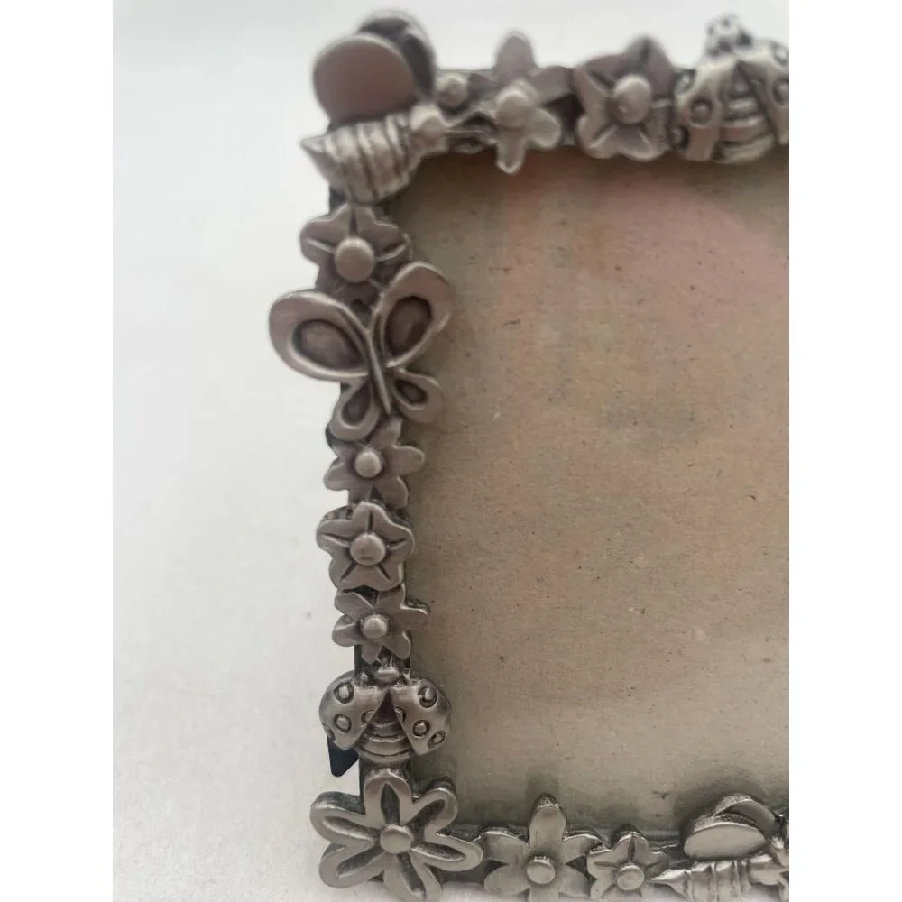 Vintage Buddies Metallic Picture Frame with Butterfly & Ladybug Accents